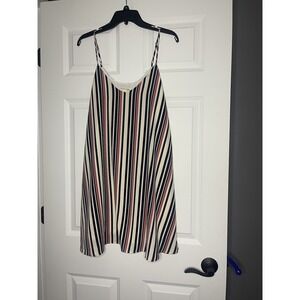 Twenty second Striped V Neck Tank Mini dress large navy black pink ivory